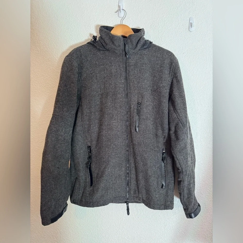 STS Ranch Wear wool blend Men's Gray coat Jacket hidden hood Medium